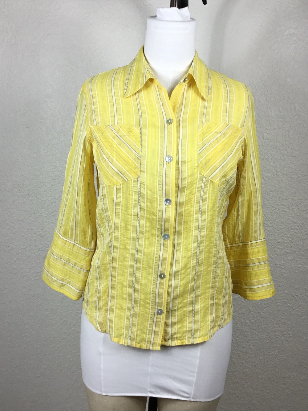 Yellow Stripe Button-Up Women's Shirt - Lightweight Collared Top Chico’s Womens